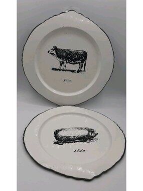 NEW Hobby Lobby Metal Plates delish Pig and yum Cow Hanging Wall Decor